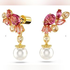 Swarovski Gema Drop Earrings - Floral Mixed Cuts, Crystal Pearls.